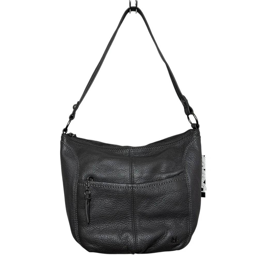 The Sak Pebble Leather Iris Hobo Shoulder Bag Slate Gray Hobo